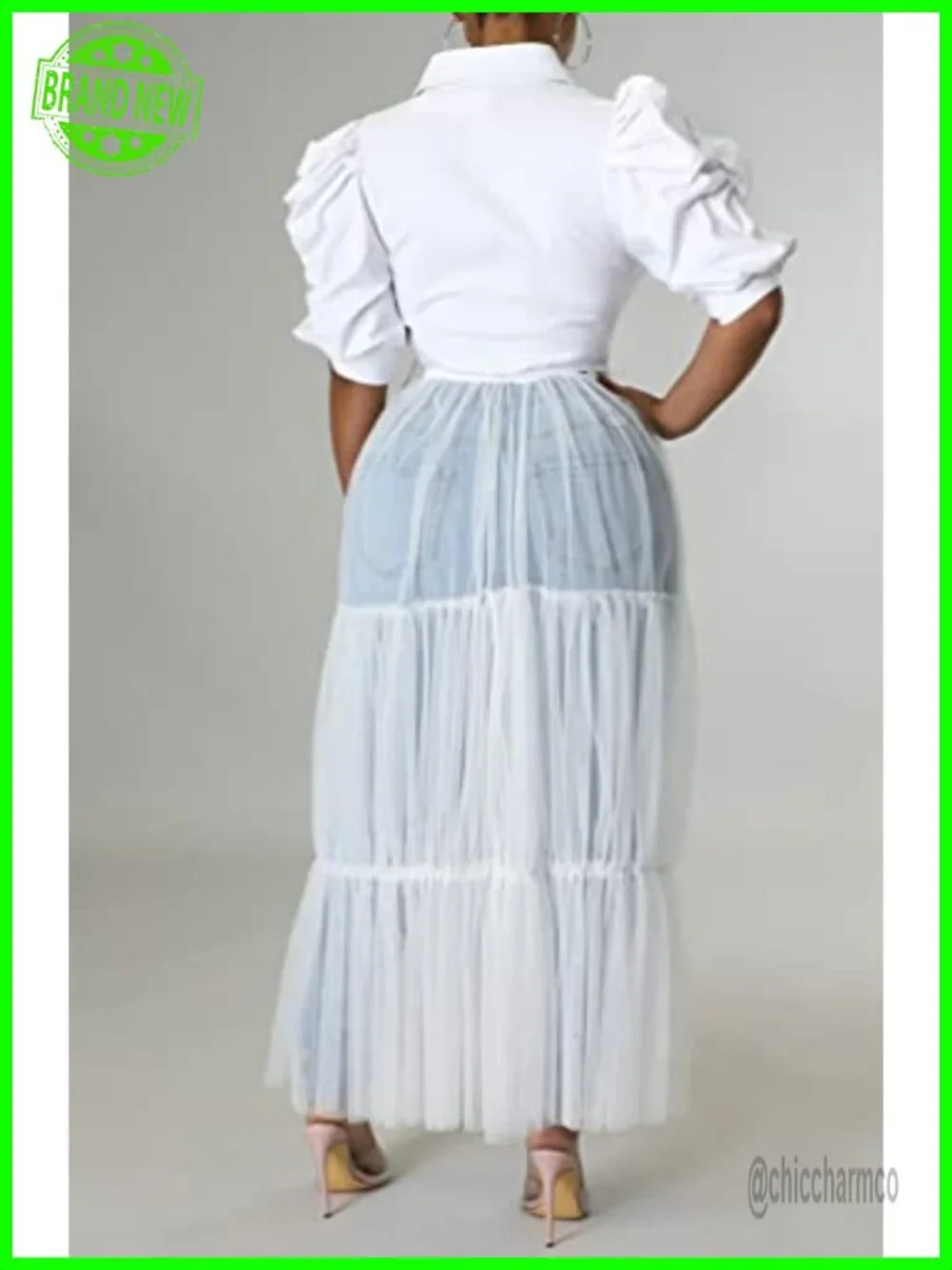 Sheet Button Down Dress Maxi Long Shirt with Belt Sheer Mesh Patchwork